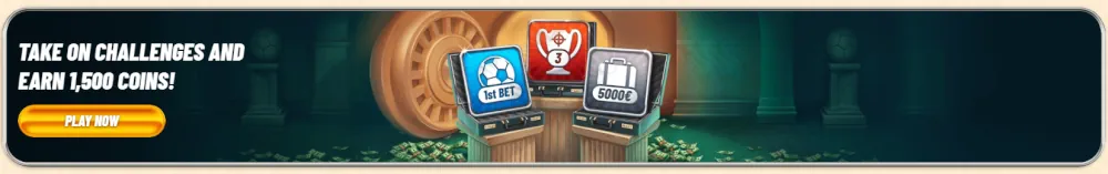 Banner delle sfide di gioco Vegasino e premi in monete fedeltÃ